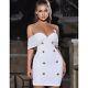 Knit Bandage Bodycon White Mini Dress With Gold Buttons Elegant Outfit