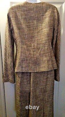 LAFAYETTE 148 Skirt Blazer Suit Set Outfit Taupe Beige Tweed Linen Blend Sz 2