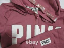 LOT BLING Victoria Secret Pink BEGONIA SWEAT SHIRT HOODIE + BOYFRIEND PANT M Set