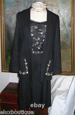LUCA LUCA Skirt SUIT 3pc Black Cashmere Silk Ensemble Camisole Jacket Outfit NEW