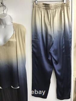 Lafayette Three Piece Outfit Blue And Tan Camisole Long Cardigan And Pants SizeS