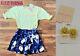 Liz Lisa Set Outfit Blume Blau Gelb Kawaii Japan Süß Feminin Rock Shirt Ohrringe