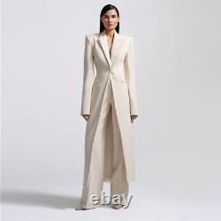 Long Women's Suit 2 Pieces Peak Lapel Evening Party Slim Outfit Wedding Blazer