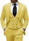 Men Corduroy Suit Yellow Striped Leisure Outfit Party Prom Groom Wedding Tuxedo