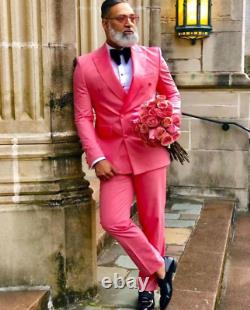 Men Formal Pink Tuxedo Double Breasted Business Wedding Graduation Party Outfit