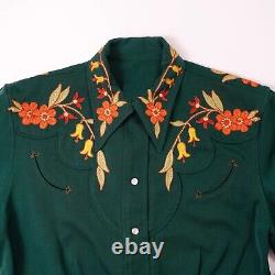 Men Green Country Western Shirt Custom Made Wedding Floral Embroidered Outfit