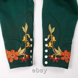 Men Green Country Western Shirt Custom Made Wedding Floral Embroidered Outfit