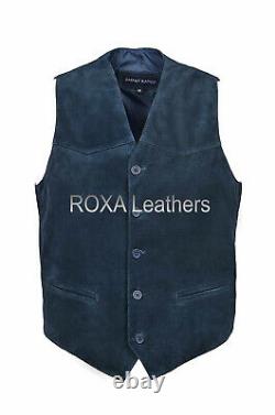Men NEW Hand Made Genuine Suede Pure Leather Waistcoat Winter Outfit Vest Jacket