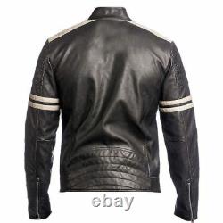 Men's Biker Jacket 100% Genuine Lambskin Leather Black Motorcycle Rider Outfit