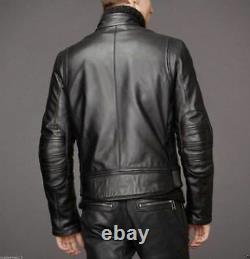 Men's Black Biker Motorcycle Genuine Lambskin Leather Jacket Vintage Outfit Men