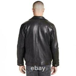 Men's Black Genuine Leather Jacket Biker Motorcycle Real Lambskin Leather Outfit
