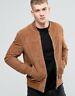 Men's Bomber Leather Jacket 100% Real Suede Leather Tan Biker Slim Fit Outfit