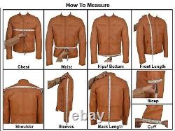 Men's Bomber Leather Jacket 100% Real Suede Leather Tan Biker Slim Fit Outfit