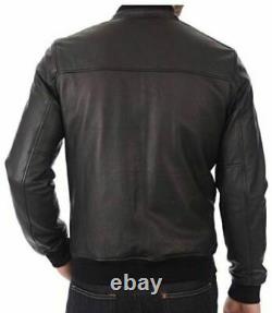 Men's Leather Jacket Black Bomber Biker Motorcycle Genuine Soft Lambskin Outfit