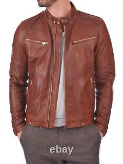 Men's Premium Actual Lambskin Leather Brown Casual Zipped Urban Outfit Jacket