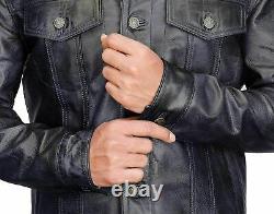 Men's Pure Lambskin Soft Leather Trucker Jacket Western Denim Levis Style Outfit
