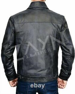 Men's Pure Lambskin Soft Leather Trucker Jacket Western Denim Levis Style Outfit