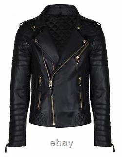 Men's Real Lambskin Leather Jacket Biker Motorcycle Style Slim Fit Black Outfit