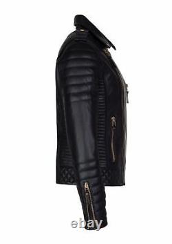 Men's Real Lambskin Leather Jacket Biker Motorcycle Style Slim Fit Black Outfit