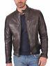 Men's Real Leather Jacket Genuine Soft Lambskin Brown Biker Motorcycle Outfit