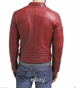Men's Red Genuine Soft Lambskin Leather Jacket Biker Motorcycle Vintage Outfit