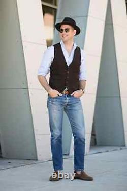 Men's Waist Coat Brown Cotton Vest Outfit Custom Made Summer Business Casual