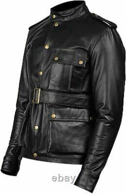 Mens German Military WW2 Jacket Parka Belted Coat Genuine Leather Vintage Outfit
