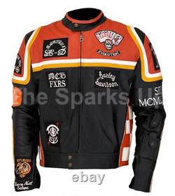 Mens HDMM Motorcycle Mickey Rourke's Biker Racer Outfit Real Cow Leather Jacket