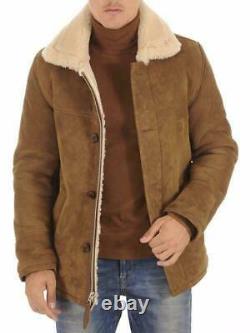 Mens RAF Aviator Real Sheepskin Suede Leather Jacket Coat Fur Lined Pilot Outfit