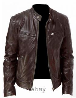 Mens Real Leather Jacket Biker Motorcycle Genuine Lambskin Leather Jacket Outfit