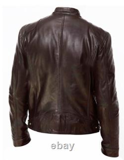 Mens Real Leather Jacket Biker Motorcycle Genuine Lambskin Leather Jacket Outfit
