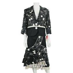 NEW Fee G Black Floral Embroidered Jacket Skirt Outfit Sz 16 Linen Blend