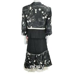 NEW Fee G Black Floral Embroidered Jacket Skirt Outfit Sz 16 Linen Blend