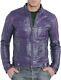 New Men's Lambskin Real Leather Jacket Biker Purple Premium Designer Outfit Coat