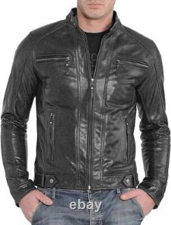 NEW Men's Lambskin Real Leather Jacket Biker Purple Premium Designer Outfit Coat