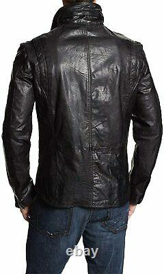 NEW Trendy Men Black Outfit Genuine Lambskin Real Leather Jacket Motorcycle Coat