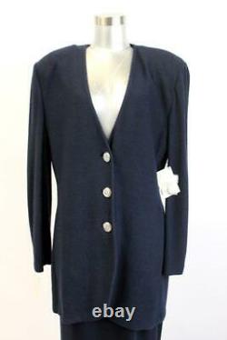 NWT $1033 ST JOHN Skirt Suit Admiral Blue SANTANA KNIT 2PC Sweater Outfit L 14