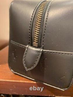 NWT Polo Ralph Lauren BLACK Leather EMBOSSED PONY Toiletry Bag Dopp Kit