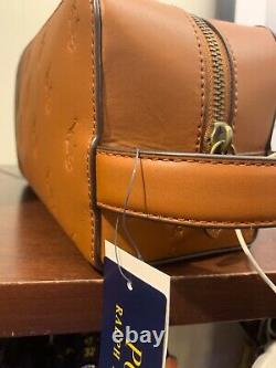 NWT Polo Ralph Lauren CAMEL BROWN Leather EMBOSSED PONY Toiletry Bag Dopp Kit
