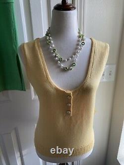 NWT St John 3 Piece Green/YellowithWhite Knit Skirt & Tops Outfit Size L
