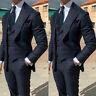 Navy Blue Men Suit For Business Wedding Groom Tuxedo Wide Lapel Groomsmen Outfit