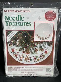 Needle Treasures Counted Cross Stitch Kit Busy Bee Santa Tree Skirt NEW
