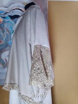 New Bespoke Matching Satin Crepe Dress And Kimono Gold Lace Outfit One Size