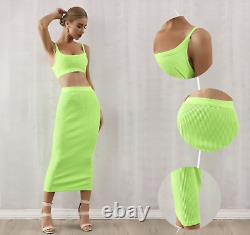 New Designer Couture Bright Lime Green Bandage Set Co-ord Skirt & Top Set Outfit