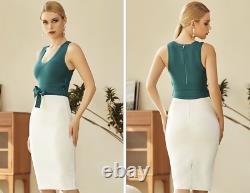 New Designer Couture Green & Ivory Bandage Dress Bow Front Conservative Outfit
