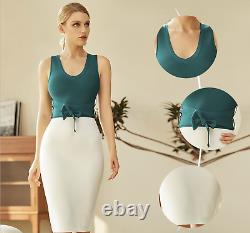 New Designer Couture Green & Ivory Bandage Dress Bow Front Conservative Outfit