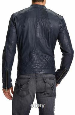 New Men's Slim Fit Blue Casual Outfit Biker Racing Fashion Jacket