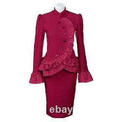 New Red Wool Boucle Taffeta Skirt Suit/Cozy Designer Outfit/Tailored Ladies Set/