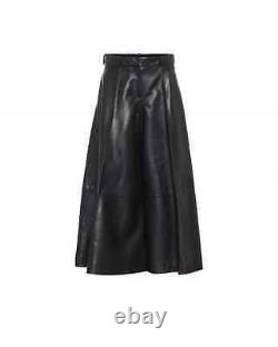 New women's genuine lambskin leather beautiful outfit leather midi skirt SKT-041