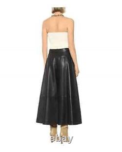New women's genuine lambskin leather beautiful outfit leather midi skirt SKT-041